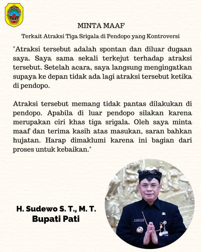 Trio Srigala Atraksi di Pendopo, Sudewo Minta Maaf